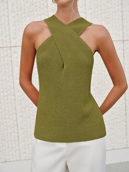 Aurelia – Top sin mangas con cuello halter cruzado para mujer