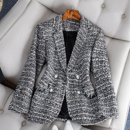 Blazer entallado de encaje y cuadros con diseño femenino – ALTHEA