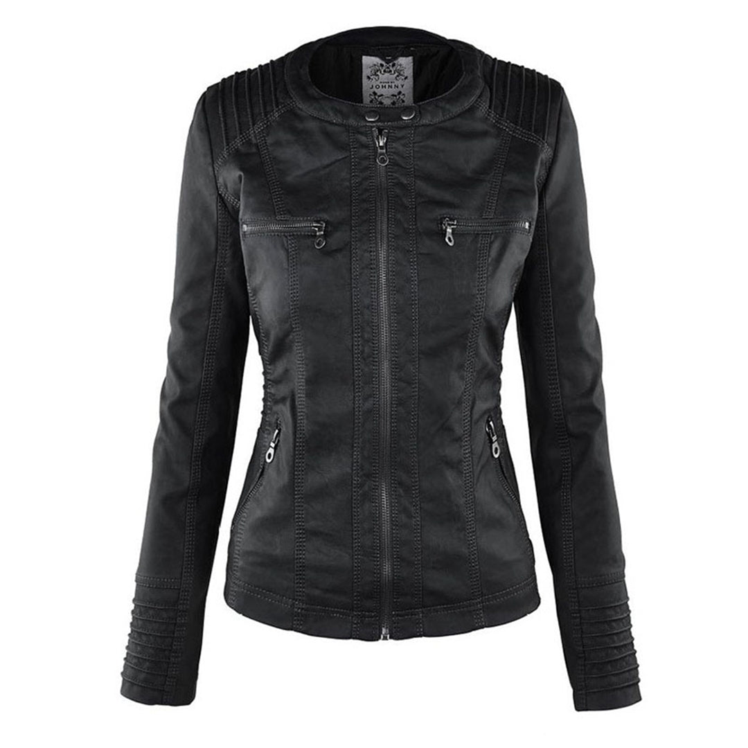 Chaqueta impermeable de imitación cuero para mujer con capucha – LEYRA