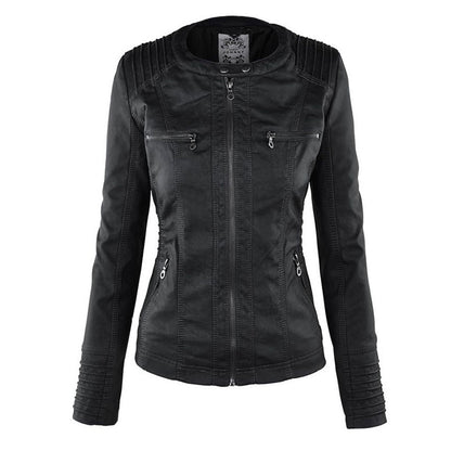 Chaqueta impermeable de imitación cuero para mujer con capucha – LEYRA