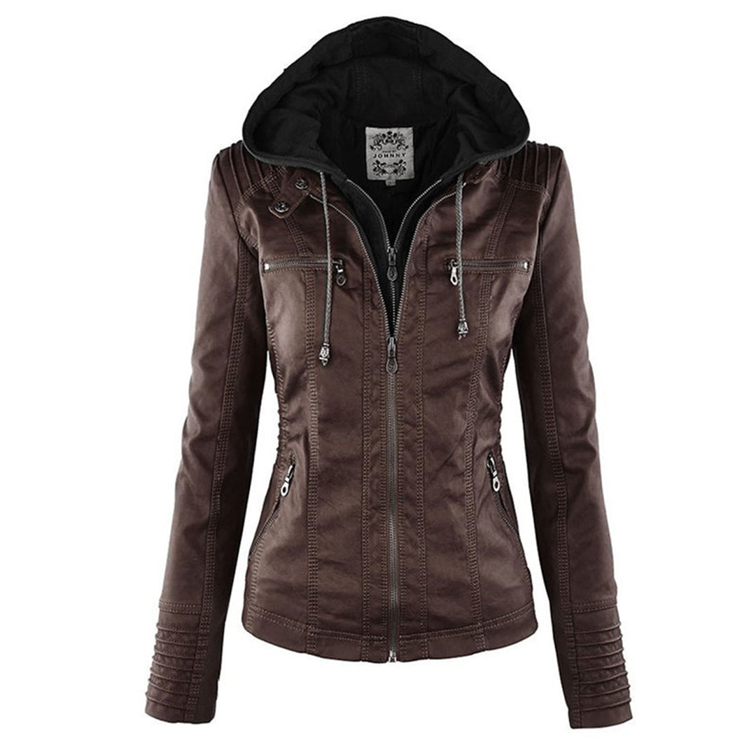 LEIGH – Chaqueta de cuero impermeable para mujer con capucha