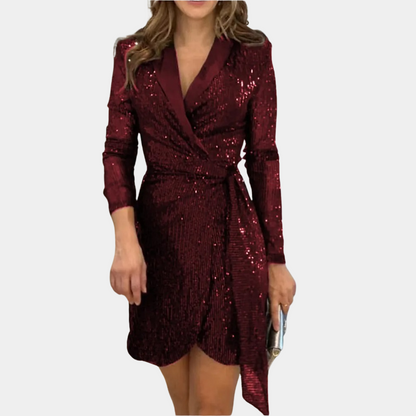 Vestido blazer cruzado con lentejuelas y manga larga – SIRENA