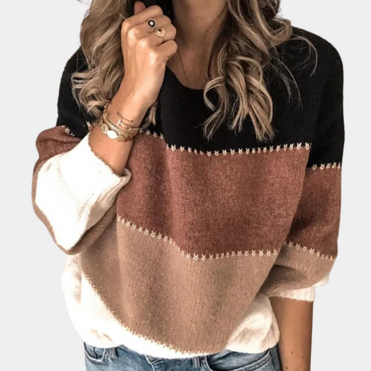 PIXIE – Suéter acogedor de corte holgado con bloques de color para mujer