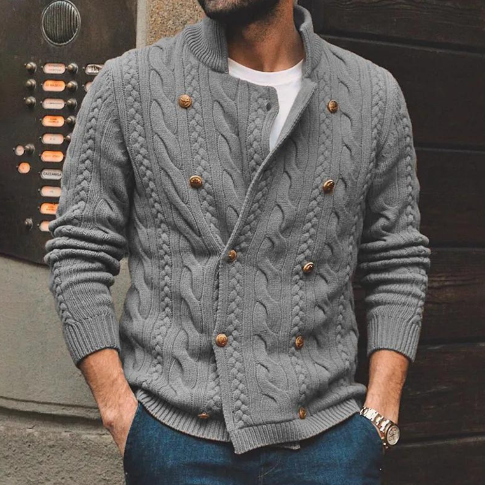 OLIVER - Cárdigan de punto trenzado para hombre con puños de canalé