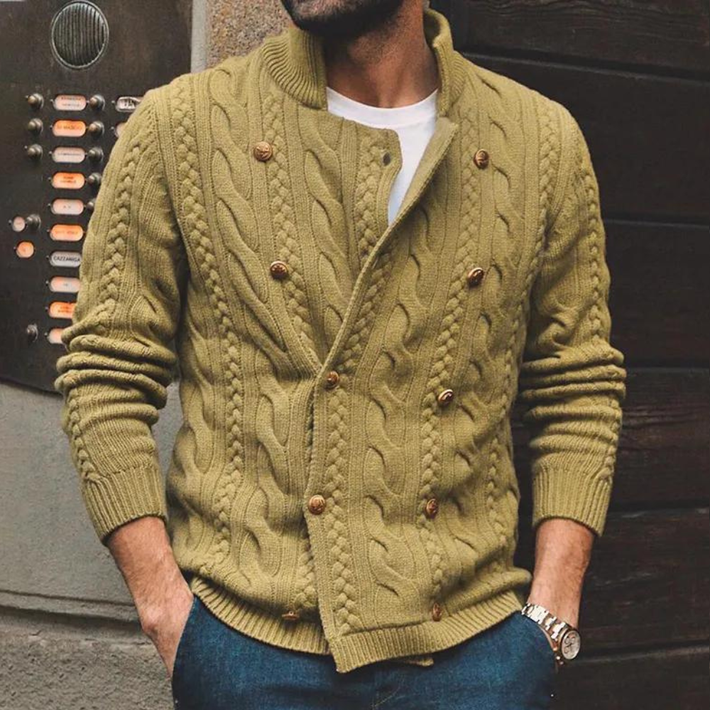 OLIVER - Cárdigan de punto trenzado para hombre con puños de canalé
