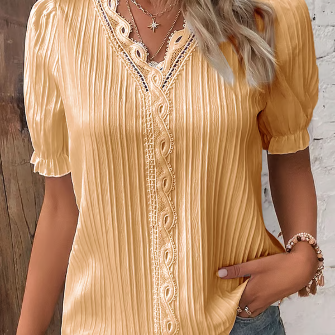 Blusa de encaje elegante con escote en V para mujer – ARIANNE