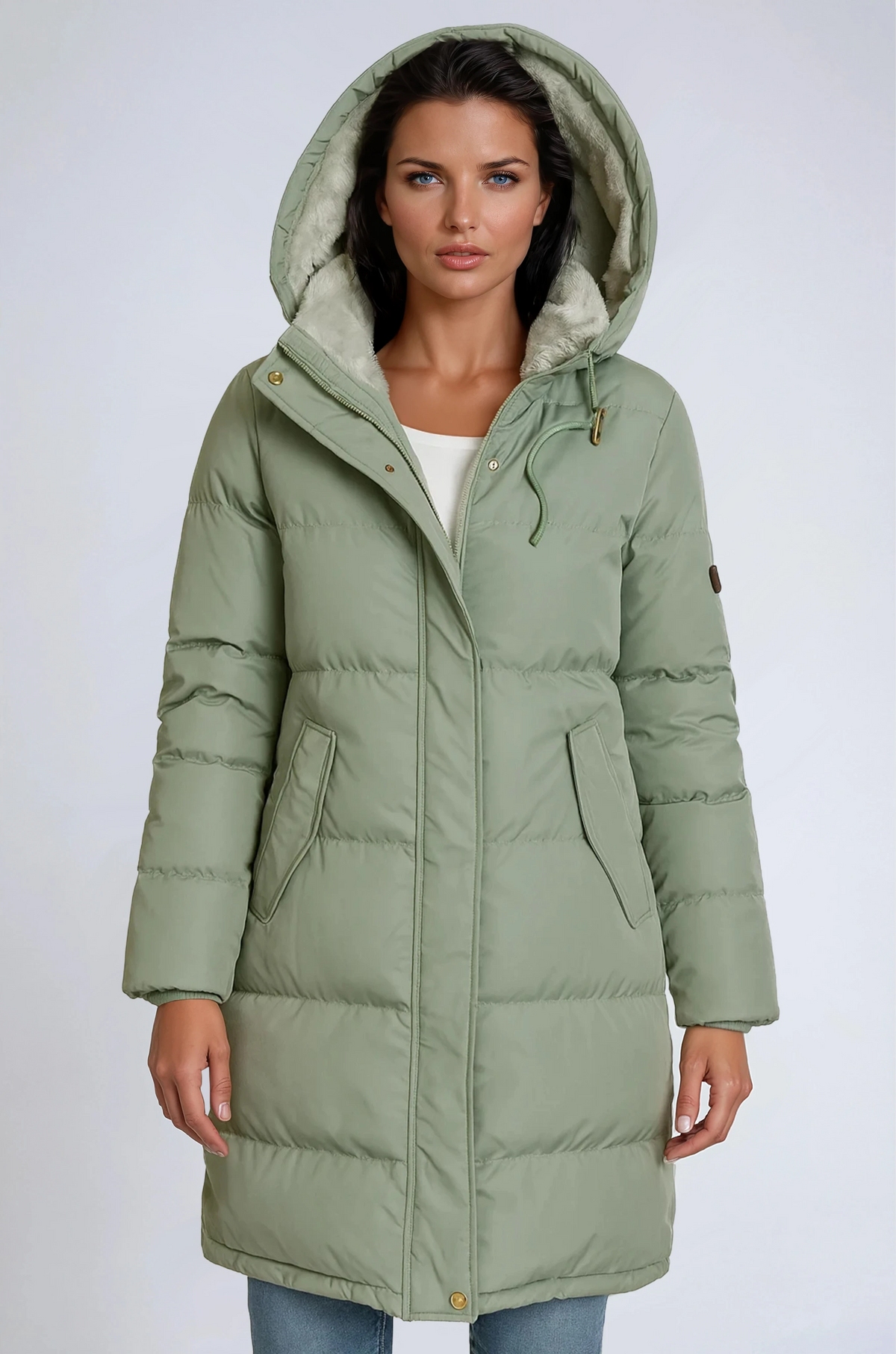 Abrigo de invierno con forro de borreguito y capucha para mujer – NORAYA