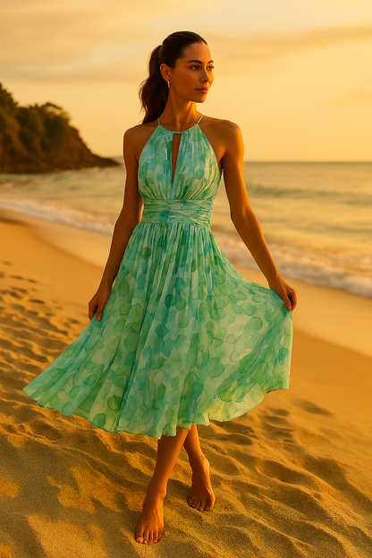 Florencia – Vestido maxi con pliegues y estampado floral para mujer