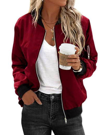 ALEXIA - Clásica chaqueta bomber con cremallera para mujeres