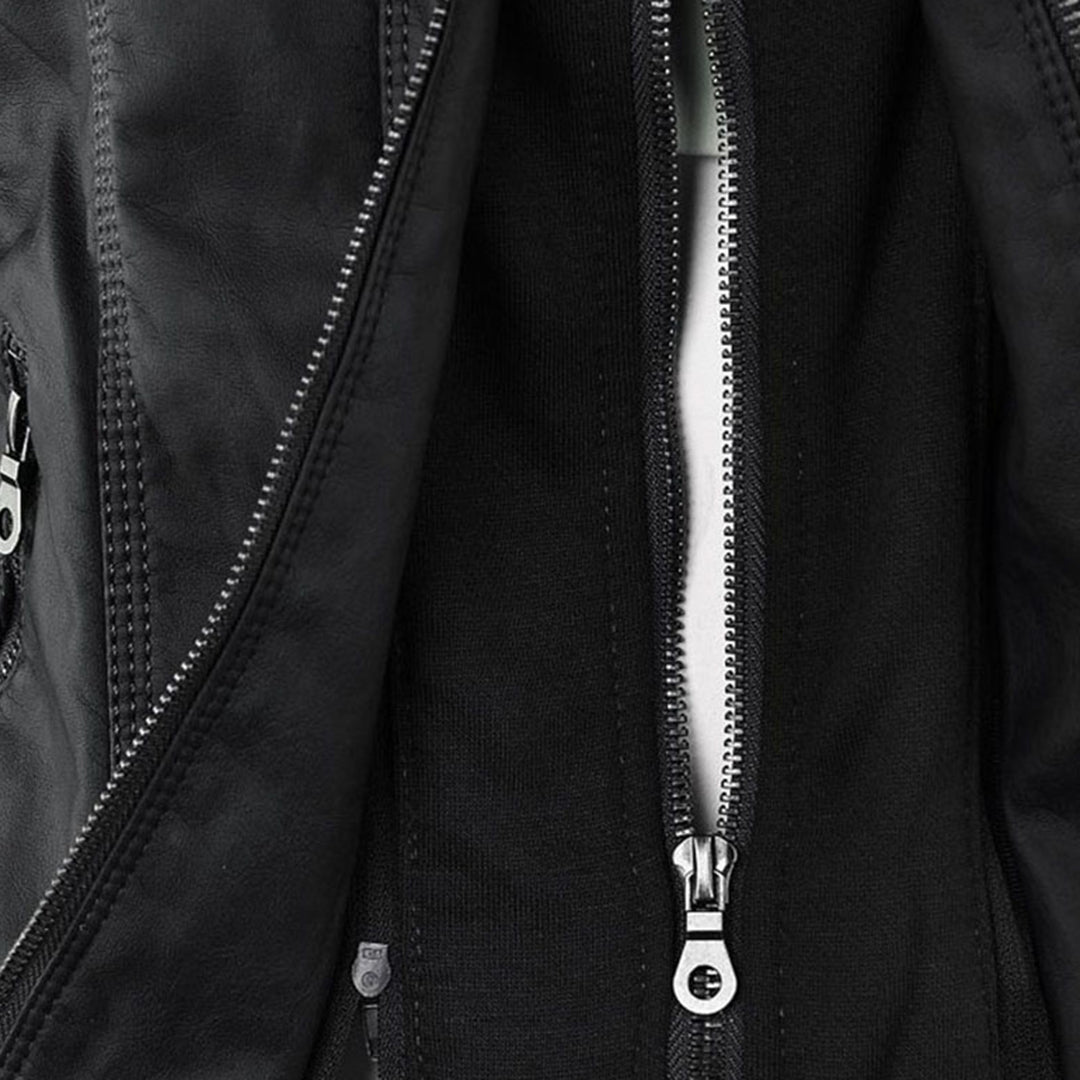Chaqueta impermeable de imitación cuero para mujer con capucha – LEYRA
