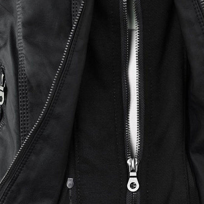 Chaqueta impermeable de imitación cuero para mujer con capucha – LEYRA