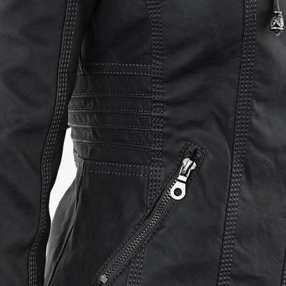 Chaqueta impermeable de imitación cuero para mujer con capucha – LEYRA