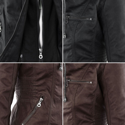 LEIGH – Chaqueta de cuero impermeable para mujer con capucha
