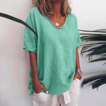 LOTTE – Camiseta básica de mujer con corte holgado y cuello redondo