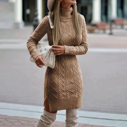 Vestido de punto para mujer con cuello alto y diseño trenzado – IVANELLA