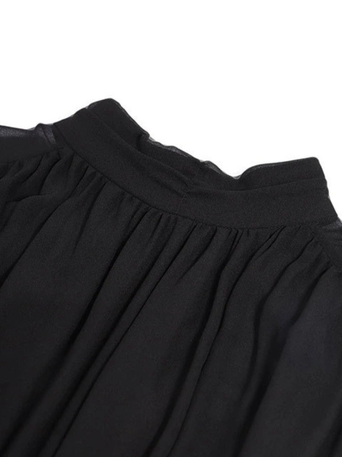 Vestido midi con cuello alto y mangas transparentes – ABRIL
