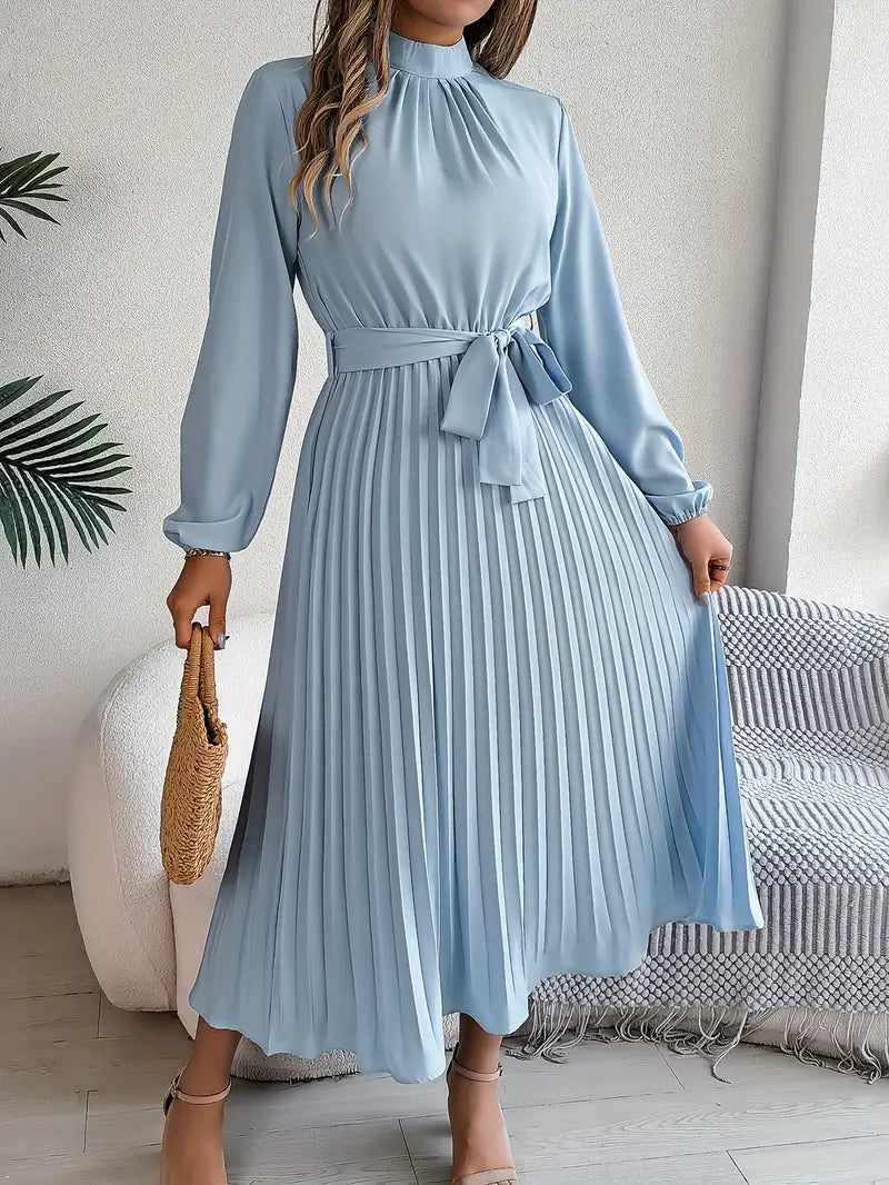 Harriet – Vestido midi plisado con mangas largas y cinturón para mujer