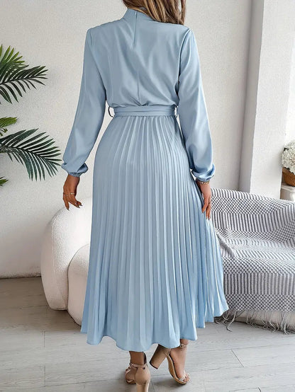 Harriet – Vestido midi plisado con mangas largas y cinturón para mujer