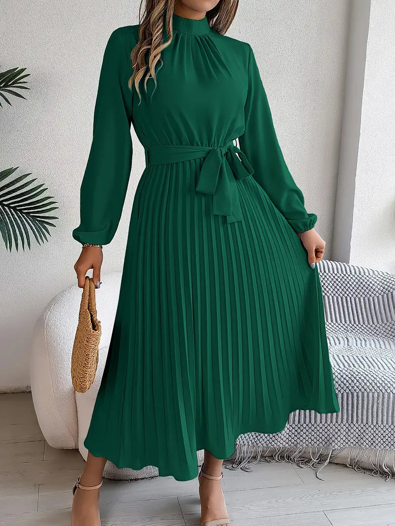 Harriet – Vestido midi plisado con mangas largas y cinturón para mujer