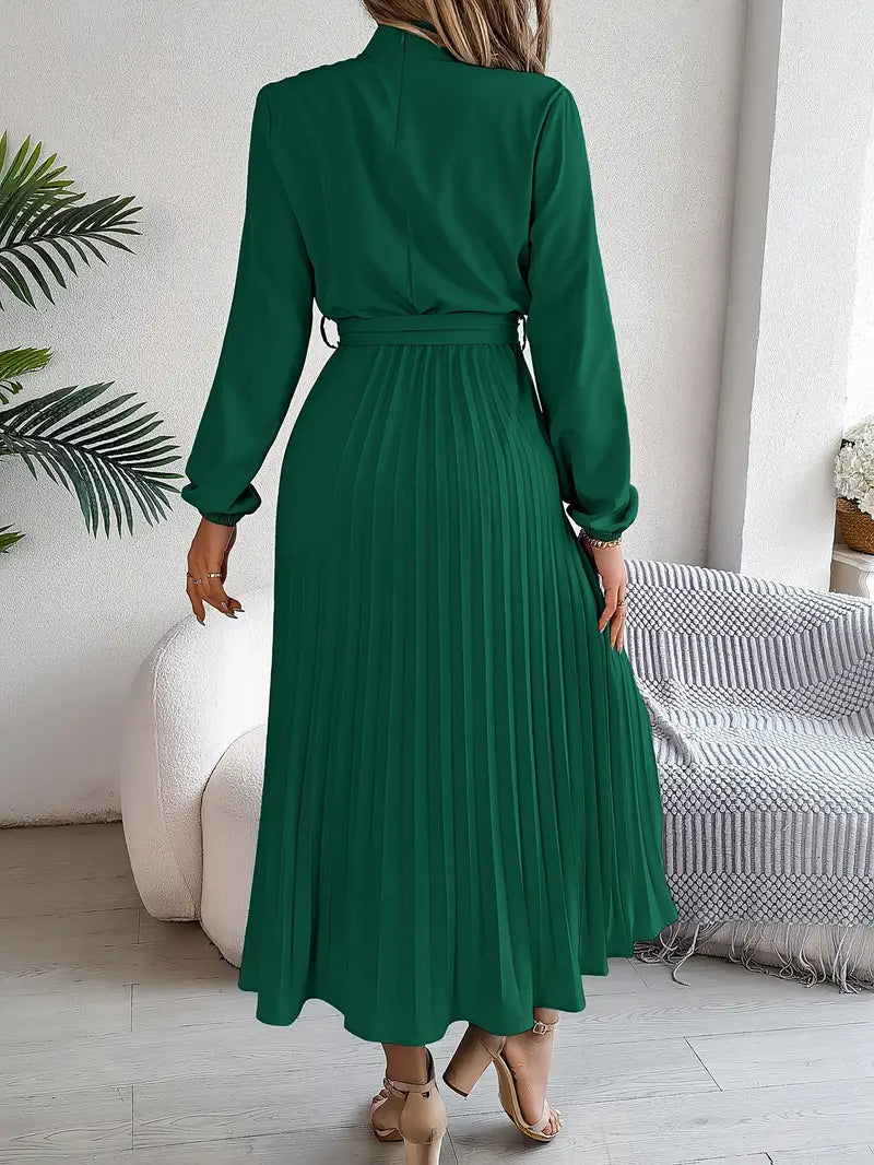 Harriet – Vestido midi plisado con mangas largas y cinturón para mujer