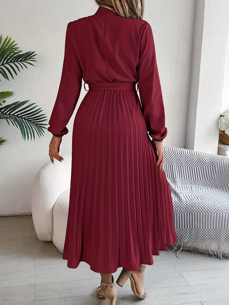 Harriet – Vestido midi plisado con mangas largas y cinturón para mujer