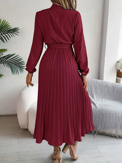 Harriet – Vestido midi plisado con mangas largas y cinturón para mujer