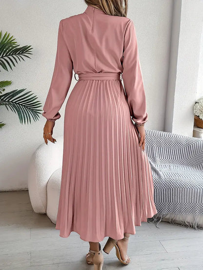 Harriet – Vestido midi plisado con mangas largas y cinturón para mujer