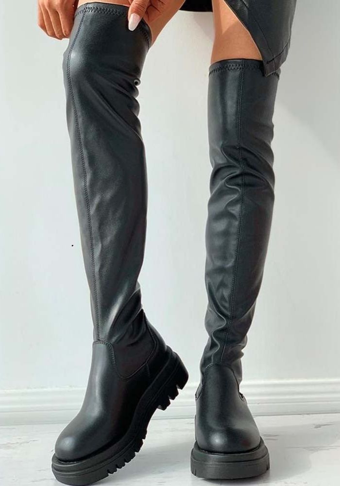 HELMA - Botas elegantes de cuero sobre la rodilla para mujeres