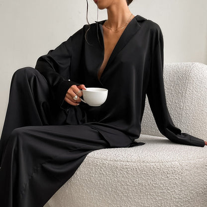 Pijama satinado oversize de dos piezas para mujer – BELLE