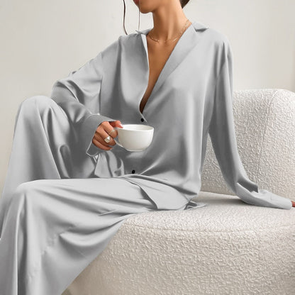 Pijama satinado oversize de dos piezas para mujer – BELLE