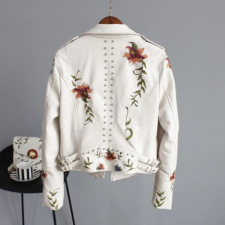 Chaqueta de polipiel para mujer con bordado floral – FLORELLA