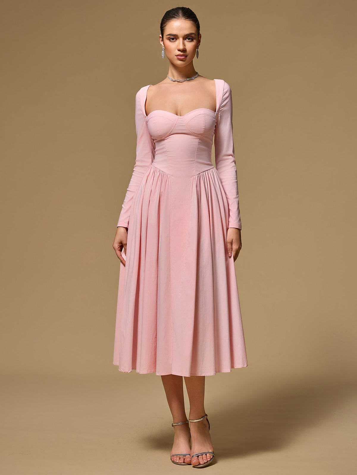 Seraphina – Vestido de línea A con manga larga y lazo en la espalda para mujer