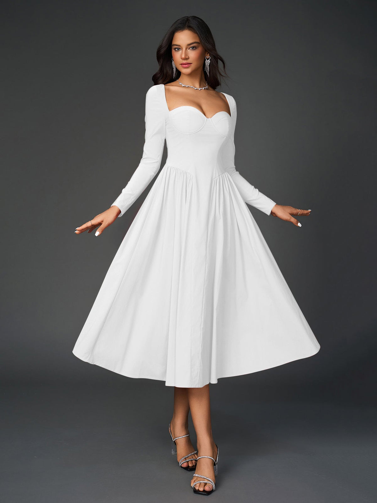 Seraphina – Vestido de línea A con manga larga y lazo en la espalda para mujer