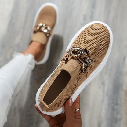 Zapatillas slip-on de mujer con cadena decorativa y suela gruesa – RAPHAËLLE