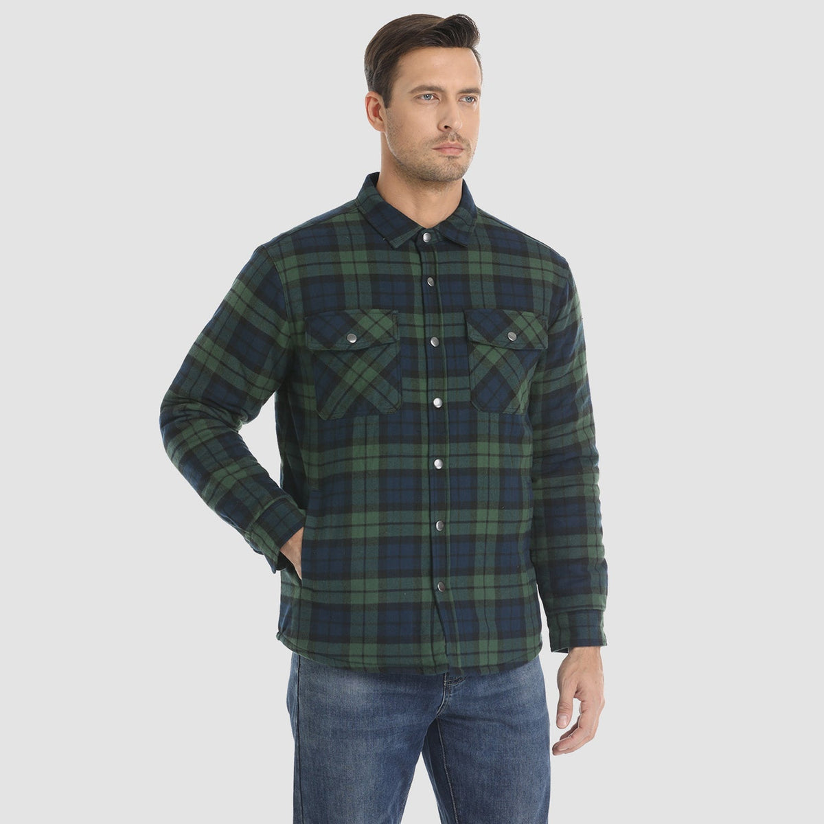 ROMEO - Chaqueta de cuadros con bolsillos frontales para hombre