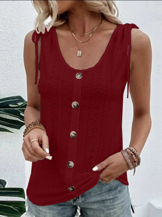 Top sin mangas para mujer en color liso con detalle de botones – LOREA