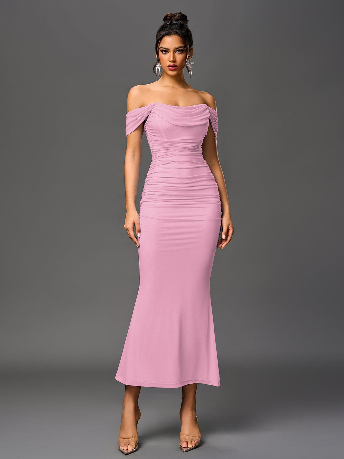 Estela – Vestido largo ajustado con escote de hombros descubiertos para mujer