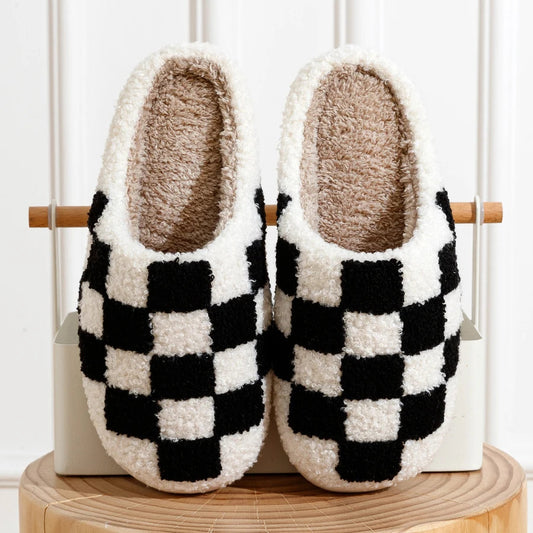 Zapatillas de casa para mujer en forro polar con estampado de cuadros – LUDOVICA