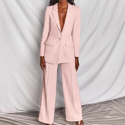 Traje chaqueta entallado para mujer con blazer y pantalón palazzo – ADRIANA