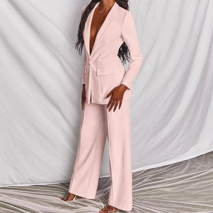 Traje chaqueta entallado para mujer con blazer y pantalón palazzo – ADRIANA