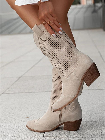 Botas estilo vaqueri con puntera fina y detalles perforados – JOLAYA