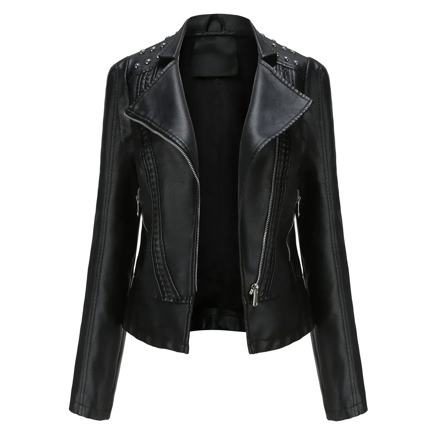 DOUTZEN - Chaqueta de cuero slim con estilo para mujeres