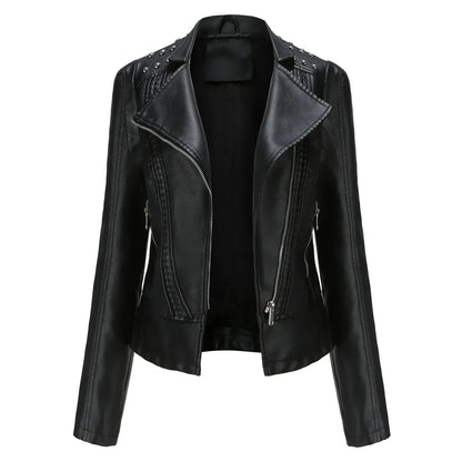 DOUTZEN - Chaqueta de cuero slim con estilo para mujeres