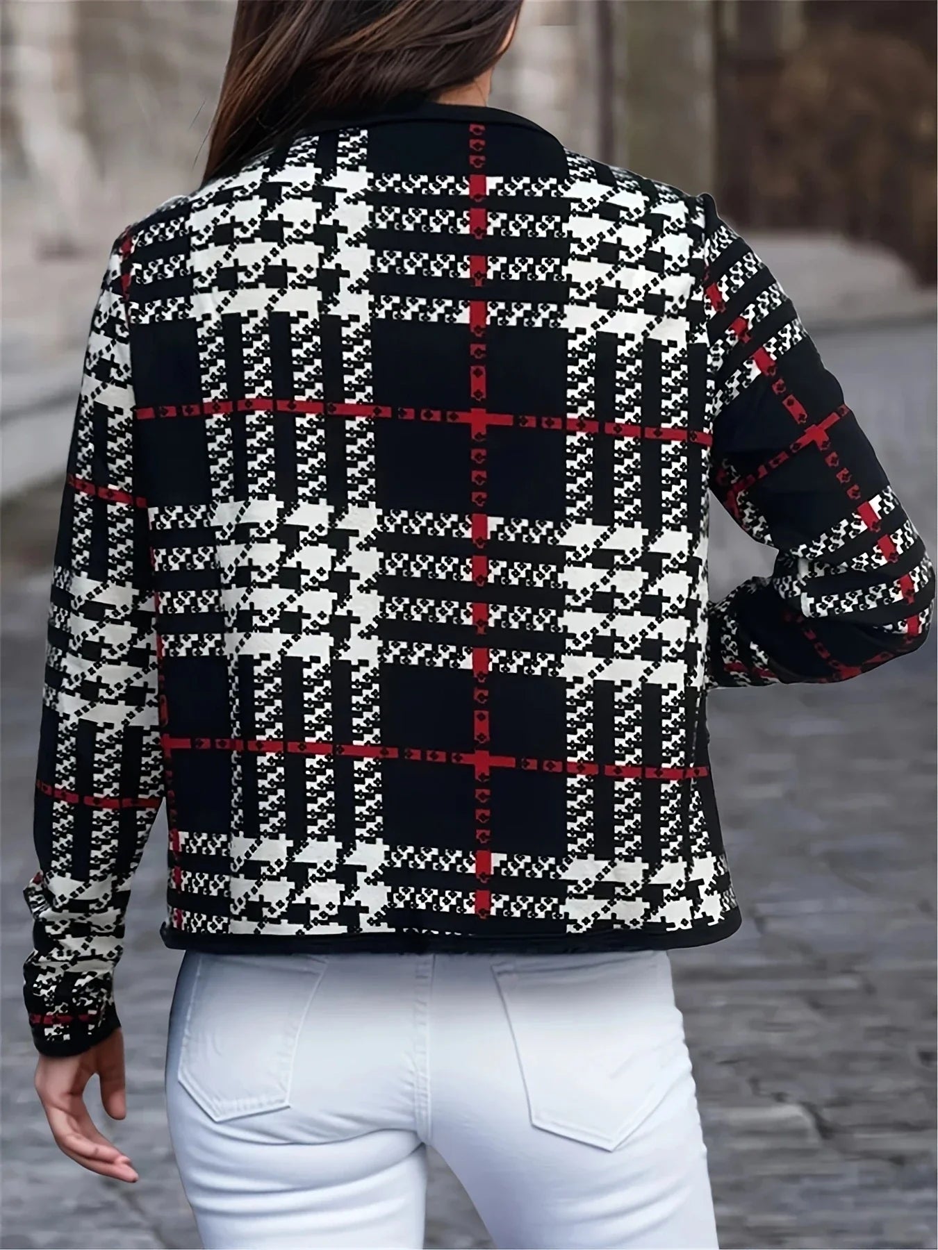 STERRE - Blazer casual con estampado de pata de gallo para mujeres