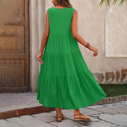 Vestido de verano sin mangas con escote en V y corte A – AROA