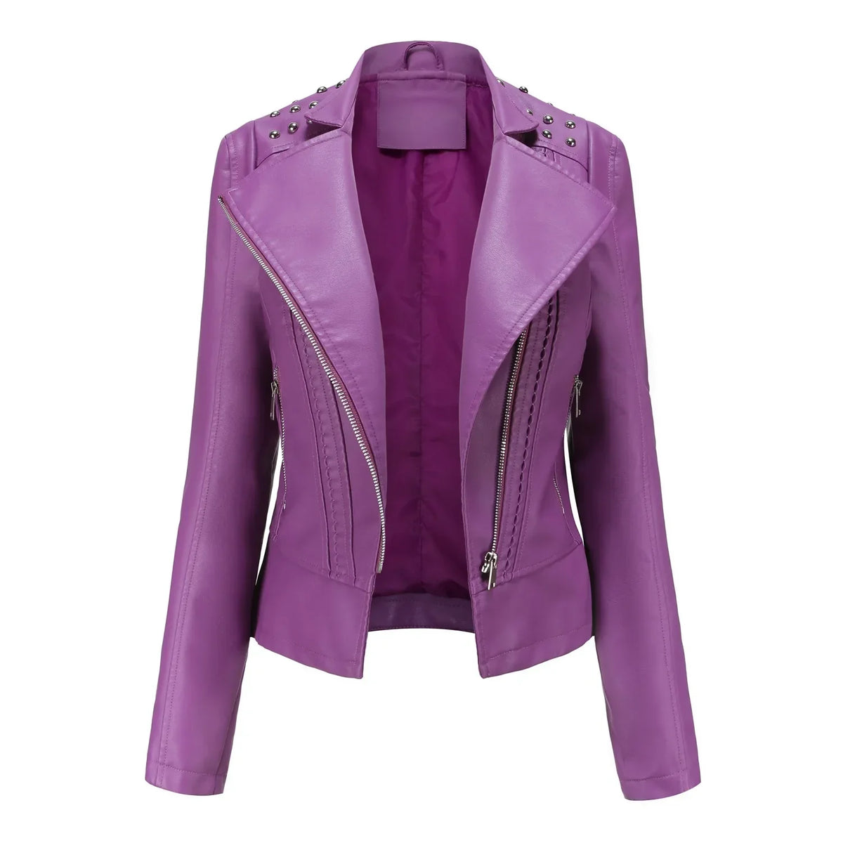 DOUTZEN - Chaqueta de cuero slim con estilo para mujeres