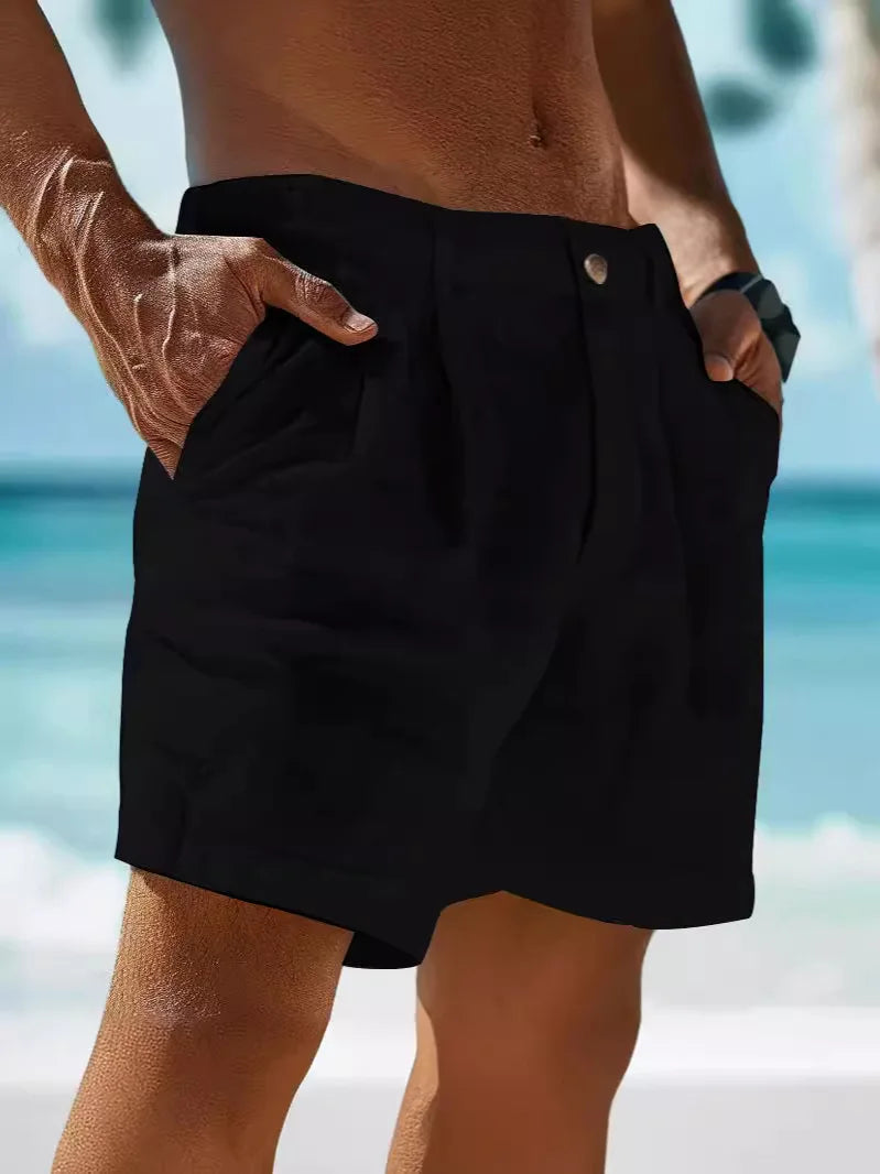 Pantalones Cortos De Lino Transpirables Para Hombres Con Estilo Veraniego – AARON