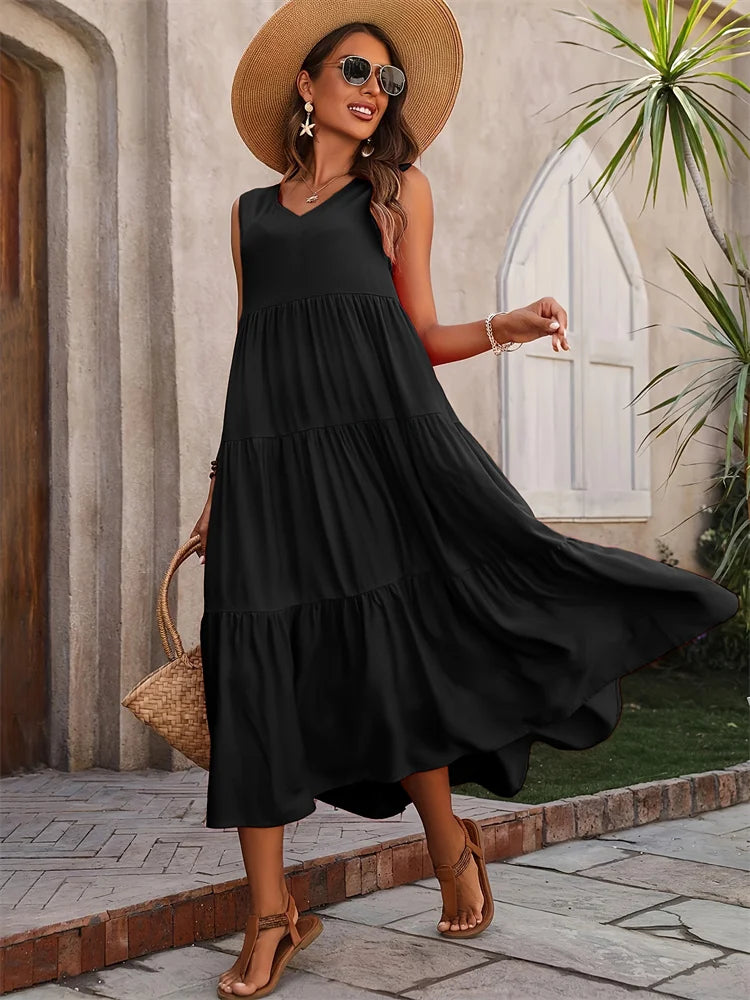 Vestido de verano sin mangas con escote en V y corte A – AROA