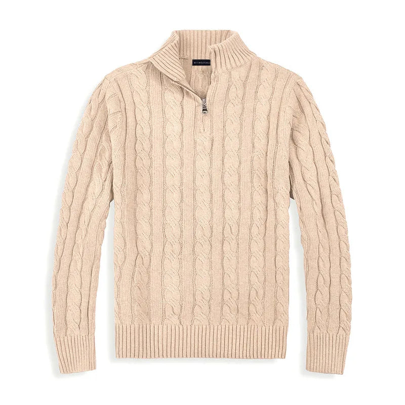 Jersey de hombre con cremallera parcial y dibujo trenzado – ENZARO