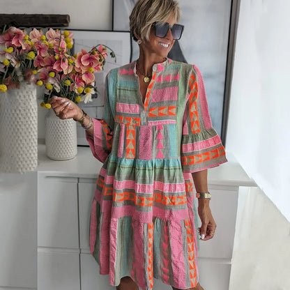 Vestido túnica bohemio con capas fluidas y escote en V – LISÉNA